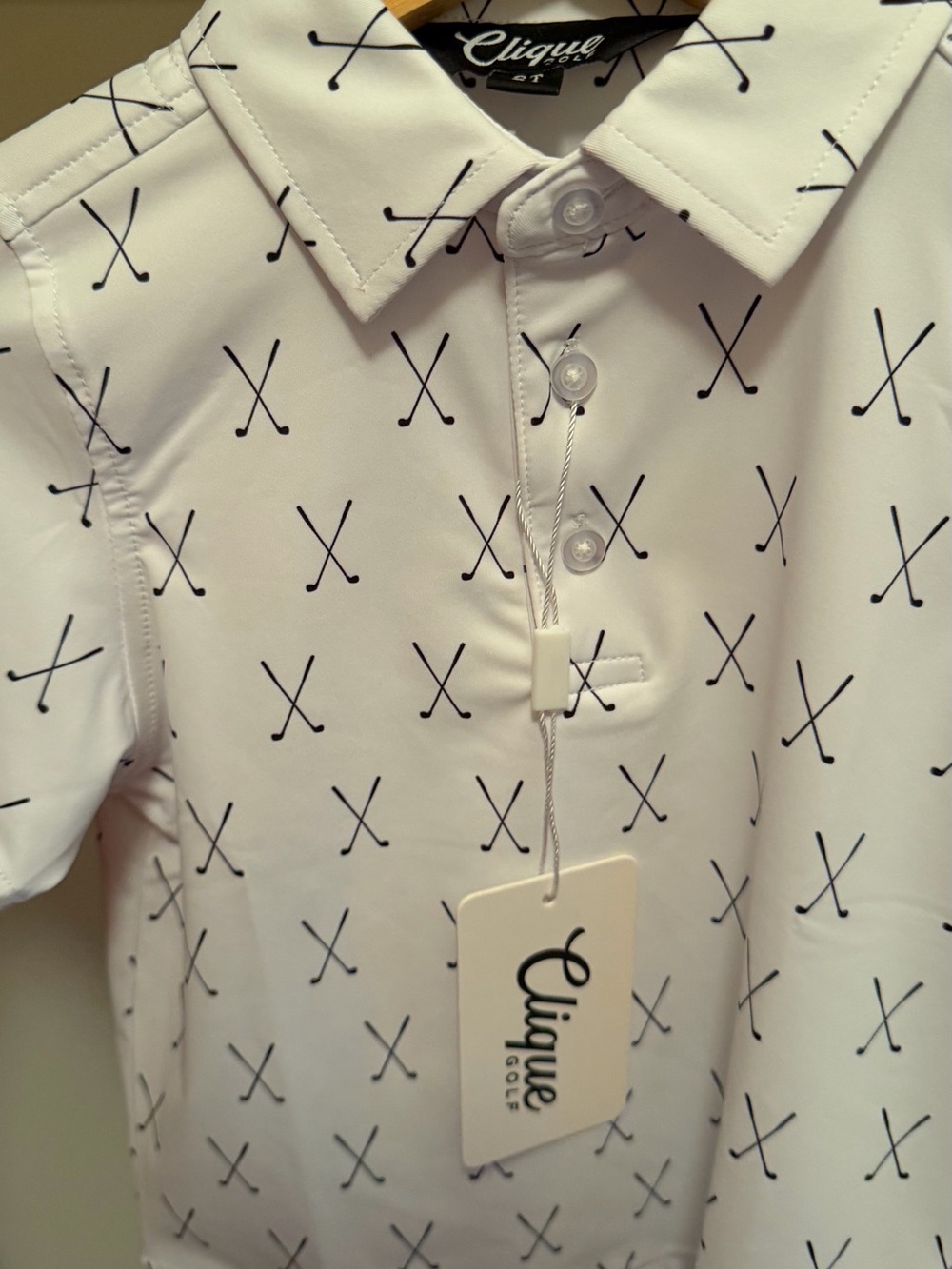 Clique Kids White Golf Polo with Black Print